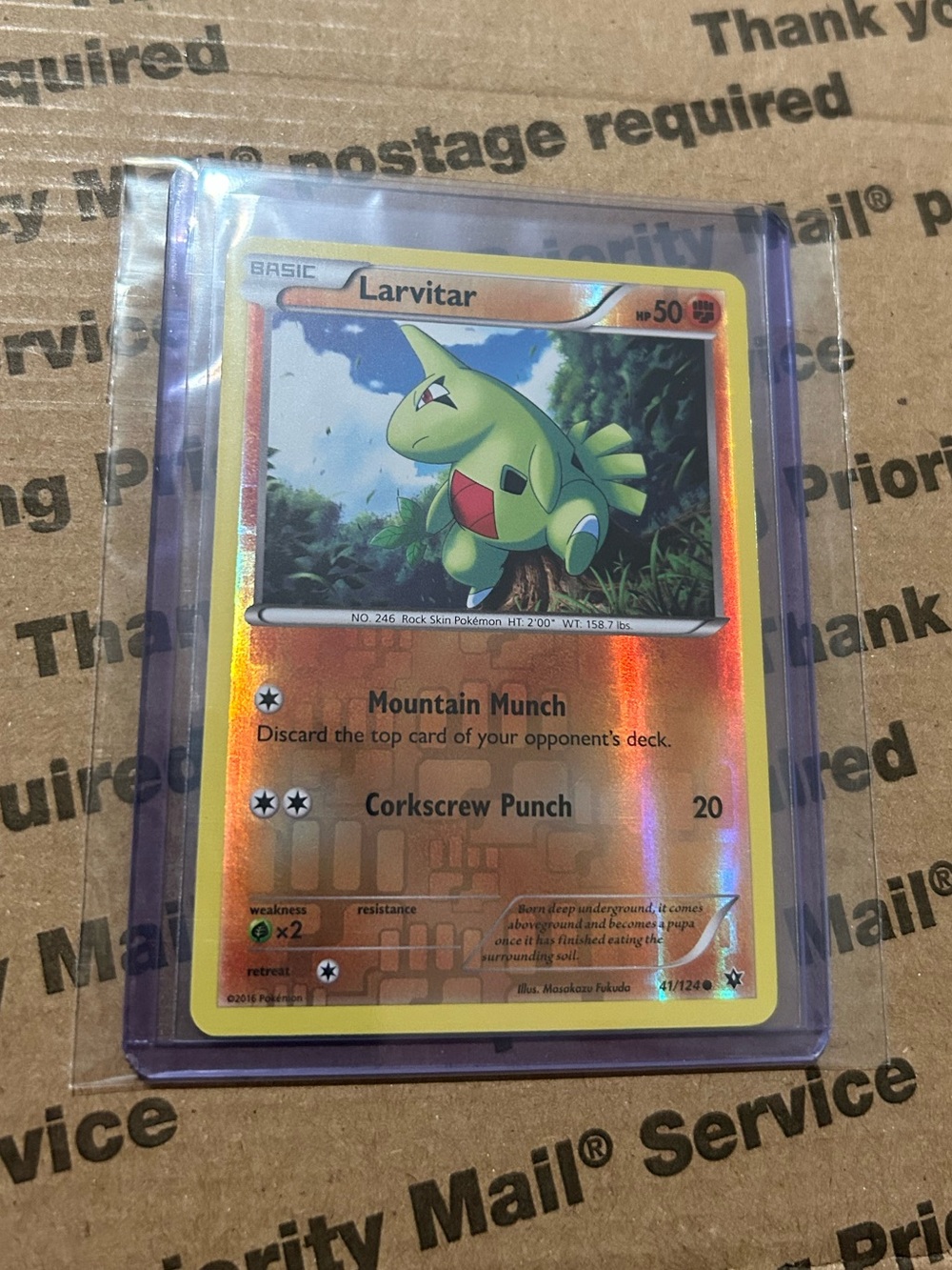 Holo Larvitar ‘16 Pokemon TCG Card No. 41/124